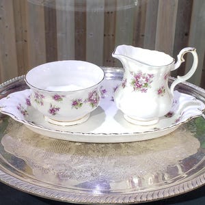 Vintage Royal Albert Sweet Violets Cream & Sugar Set With Tray, English China, Vintage China, Violet Flowers, Bone China
