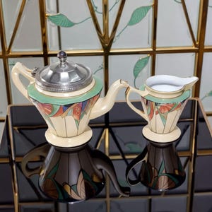 Jewel Toned Art Deco Teapot & Creamer - Fraunfelter Royal Rochester 1920s