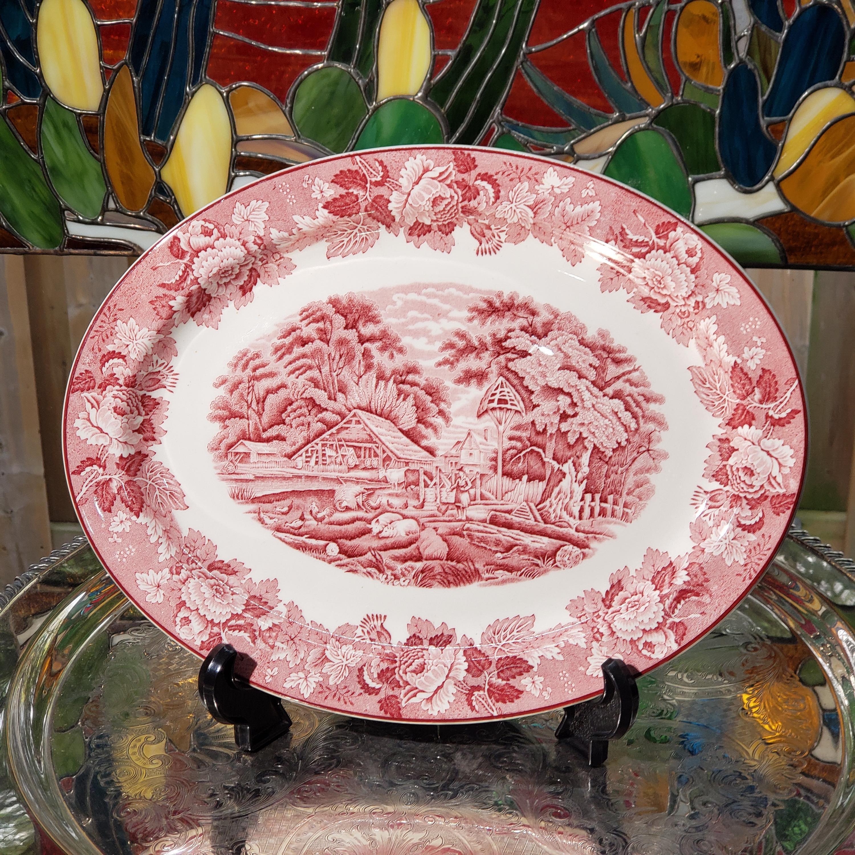 Enoch Woods Platter: Red Transferware - English Scenic Design - Etsy