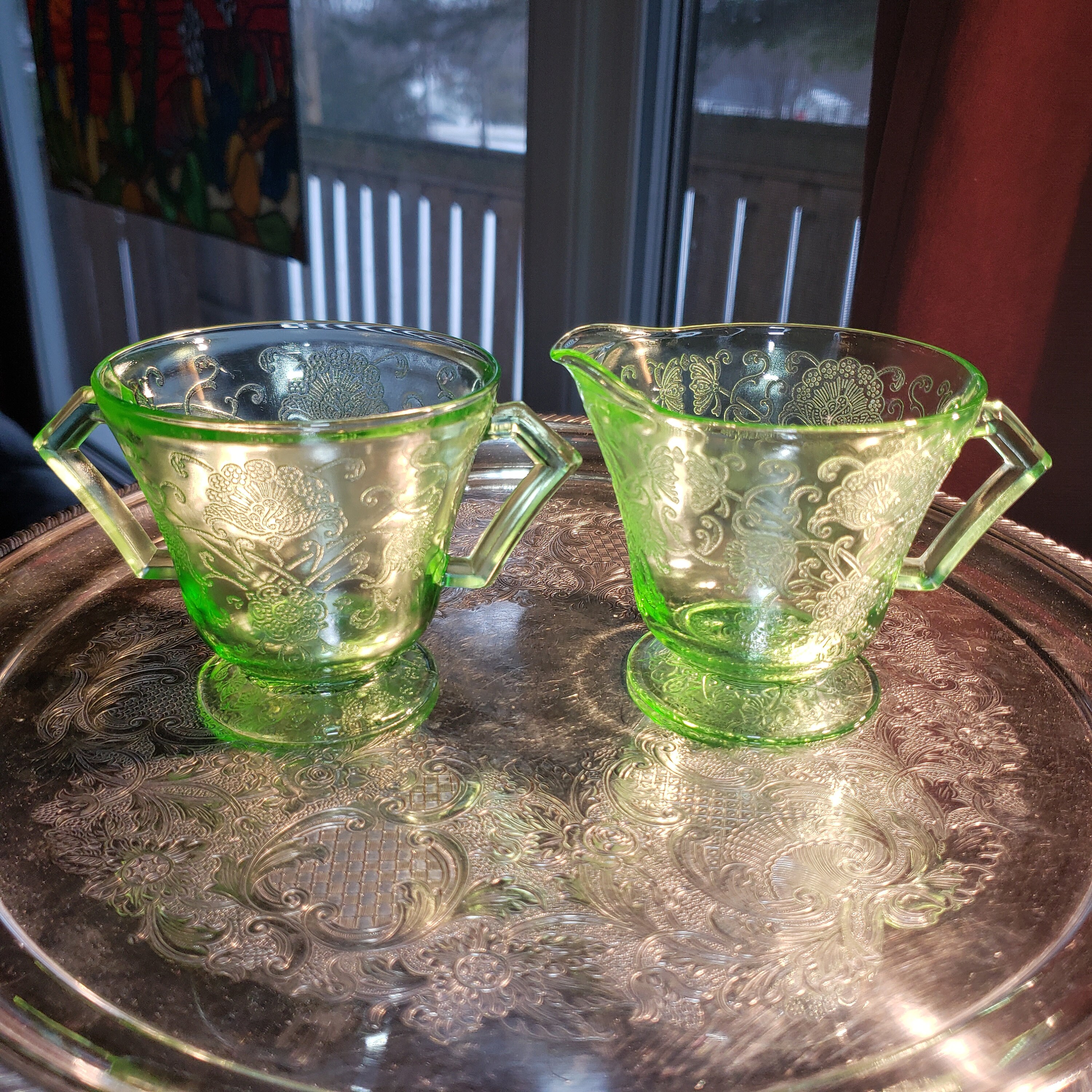 Hazel Atlas - Florentine # 2 or Poppy #2 - Creamer and Sugar
