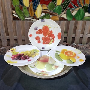 Vintage Italian Fruit Plates - Set of 8 - 1990s Decor