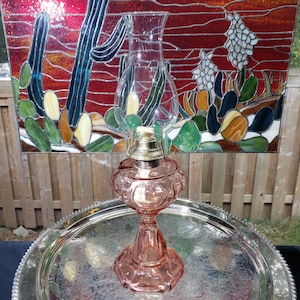 Vintage Pink Glass Oil Lamp - Beaded Queen Heart, Home Decor, Vintage Decor, Gift For Her, New Wick, Free Shipping
