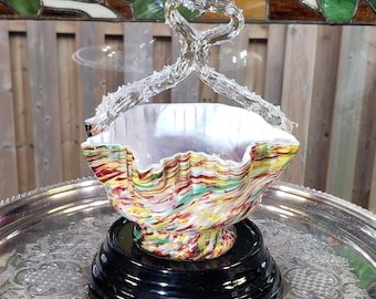 Splatter Glass Basket: Czech Art (thorn Handle, 6 Inches) - Etsy