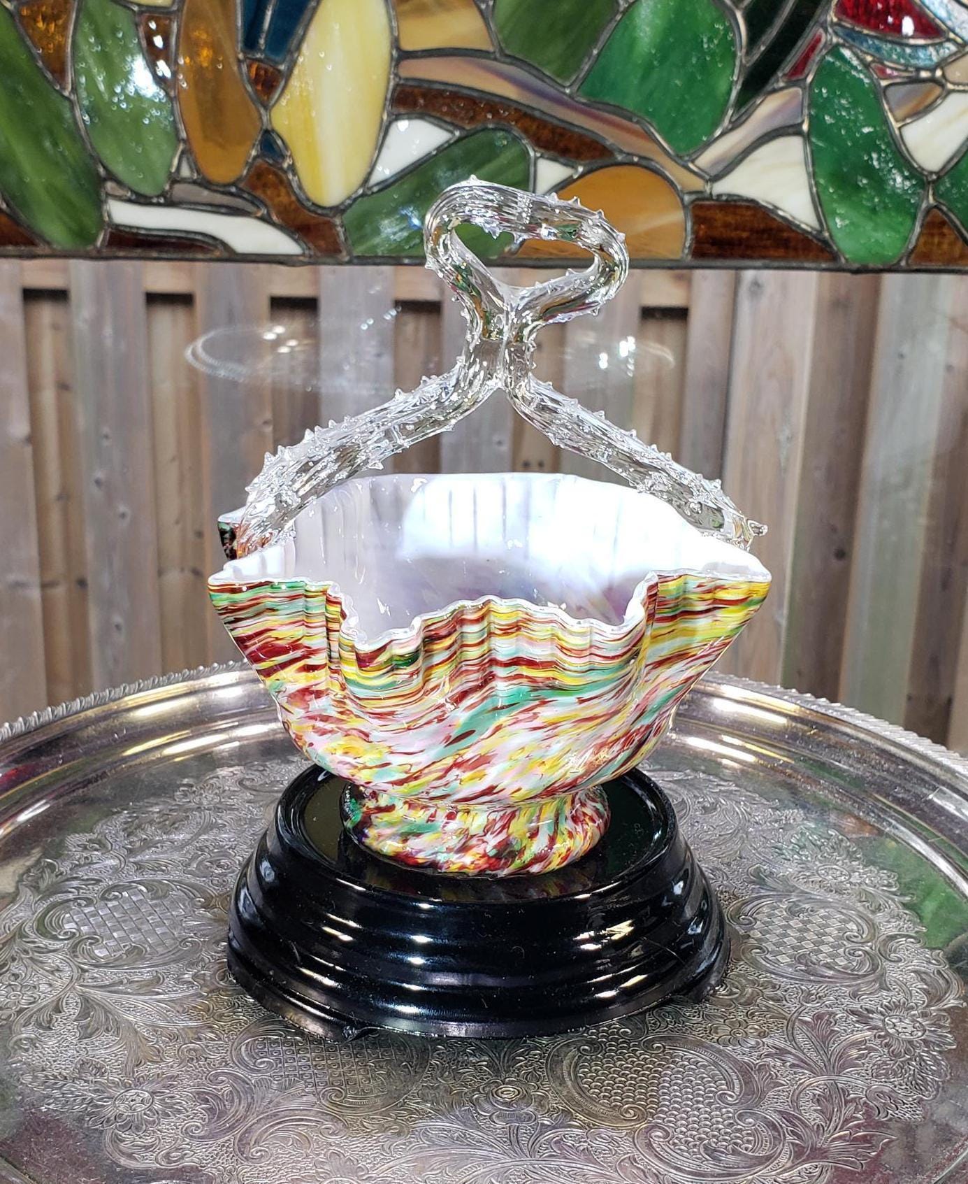 Splatter Glass Basket: Czech Art (thorn Handle, 6 Inches) - Etsy Splatter Glass Basket: Czech Art (thorn Handle, 6 Inches) - Etsy