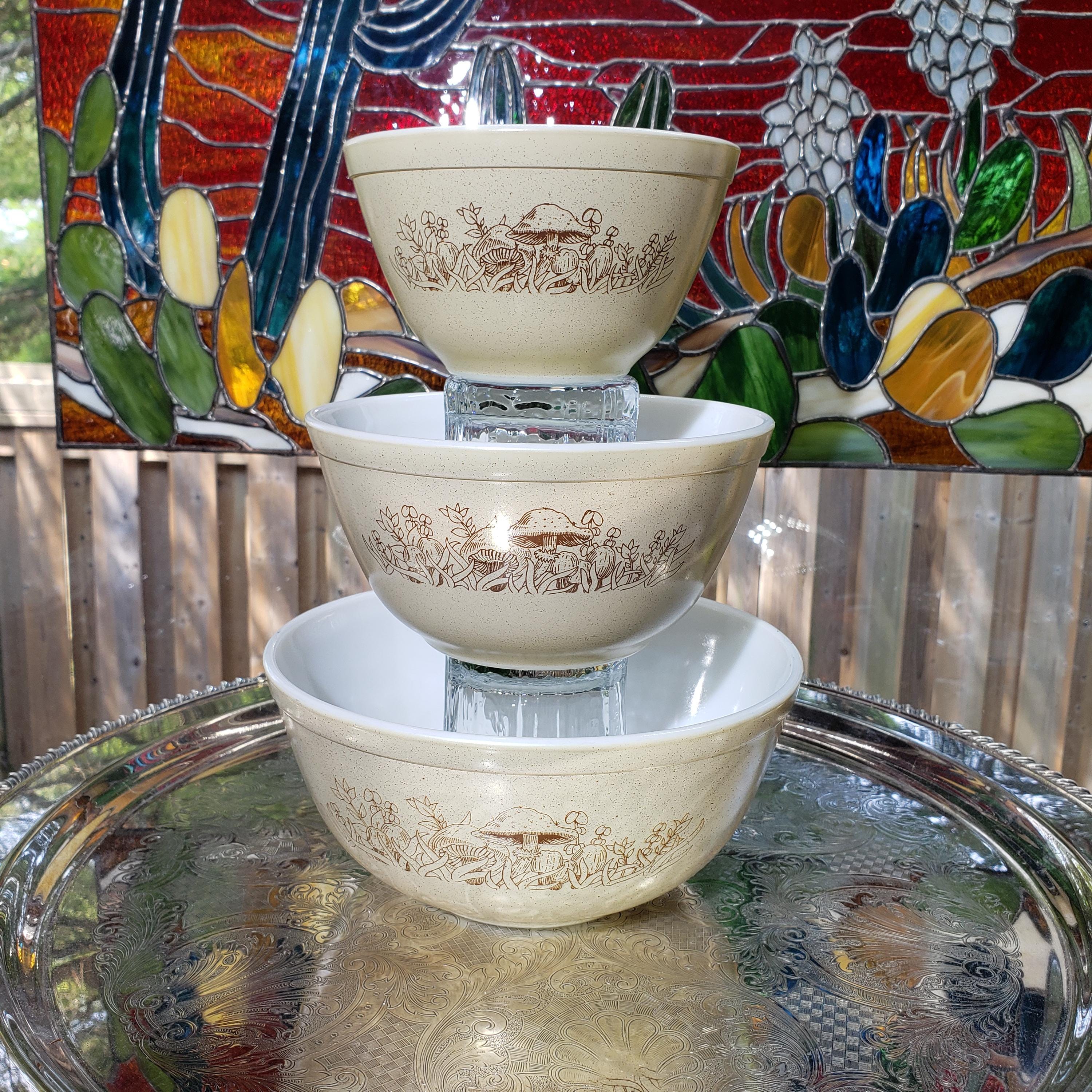 Vintage Pyrex Forest Fancies Mixing Bowl Set: 1980s Mushroom Decor