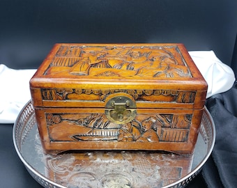 Asian Jewelry Box - Hand Carved Camphor Wood Scented