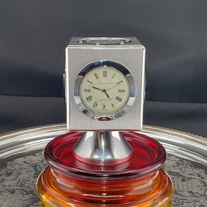 Vintage Aluminium Forestville Rotating Clock, Thermometer, Hygrometer & Compass - Working!