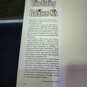 Vintage Tom Clancy Rainbow Six Hardcover First Edition - Copyright 1998, The Hunt For Red October image 5