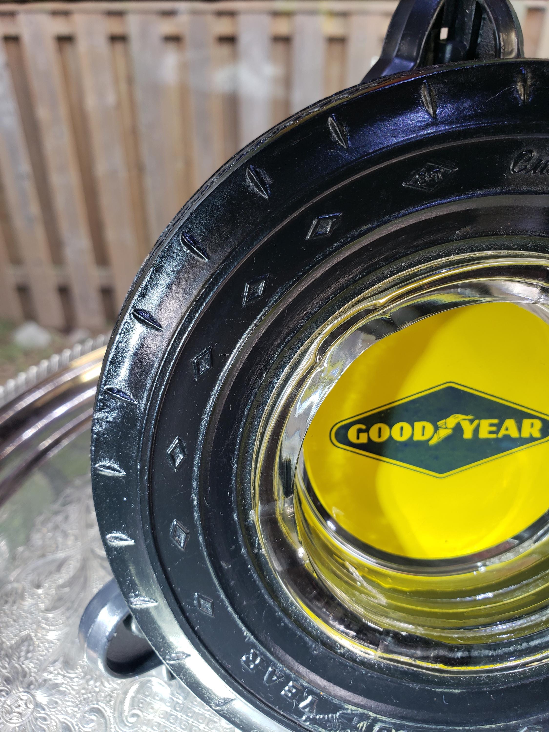 Vintage Goodyear Tire Ashtray: 1950s Rubber & Glass Garage Decor