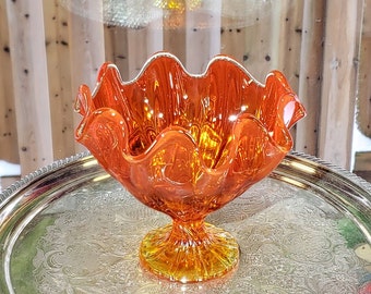 Vintage LE Smith Amberina Glowing Orange Handkerchief Bowl - 1960s Decor, Trinket Dish, MCM Decor, Free Shipping