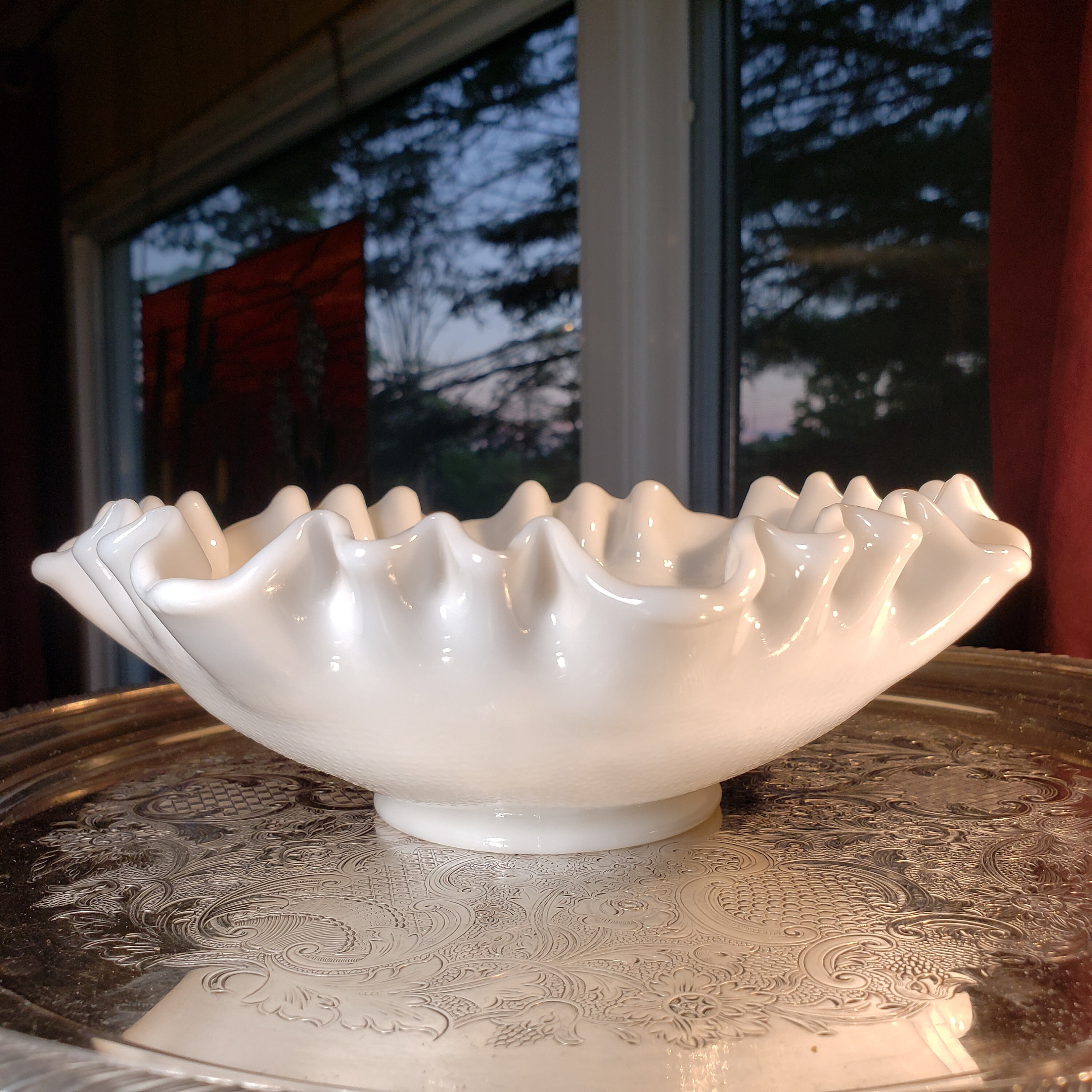 Plat En Verre Laitier Blanc - Coupe à Bonbons/bonnetier - Motif Moulin à Vent 3D - Mint