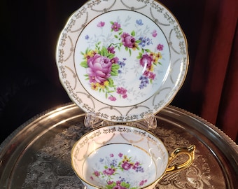 Vintage Regency Teacup and Saucer Set: Pink Floral Antique Decor