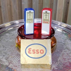 Vintage Esso Gas Pump Salt & Pepper Shakers , Made In USA, 1950s Decor, Garage Decor, Gift For Dad, Locke's Esso - New Btrighton, PA