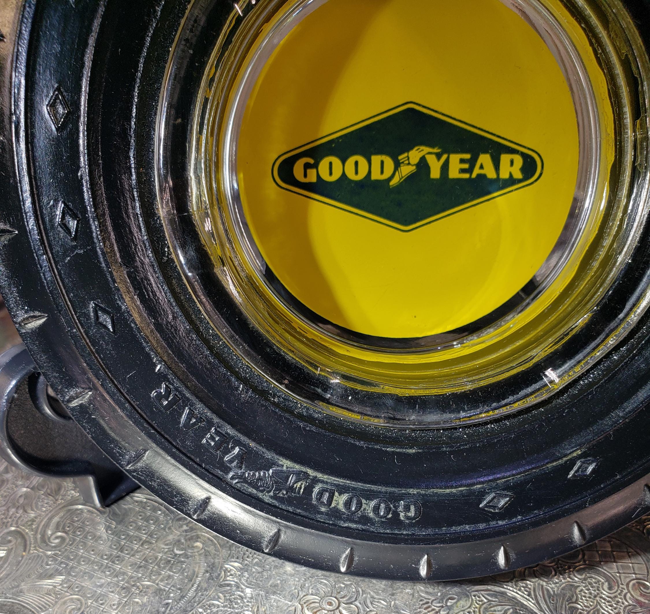 Vintage Goodyear Tire Ashtray: 1950s Rubber & Glass Garage Decor