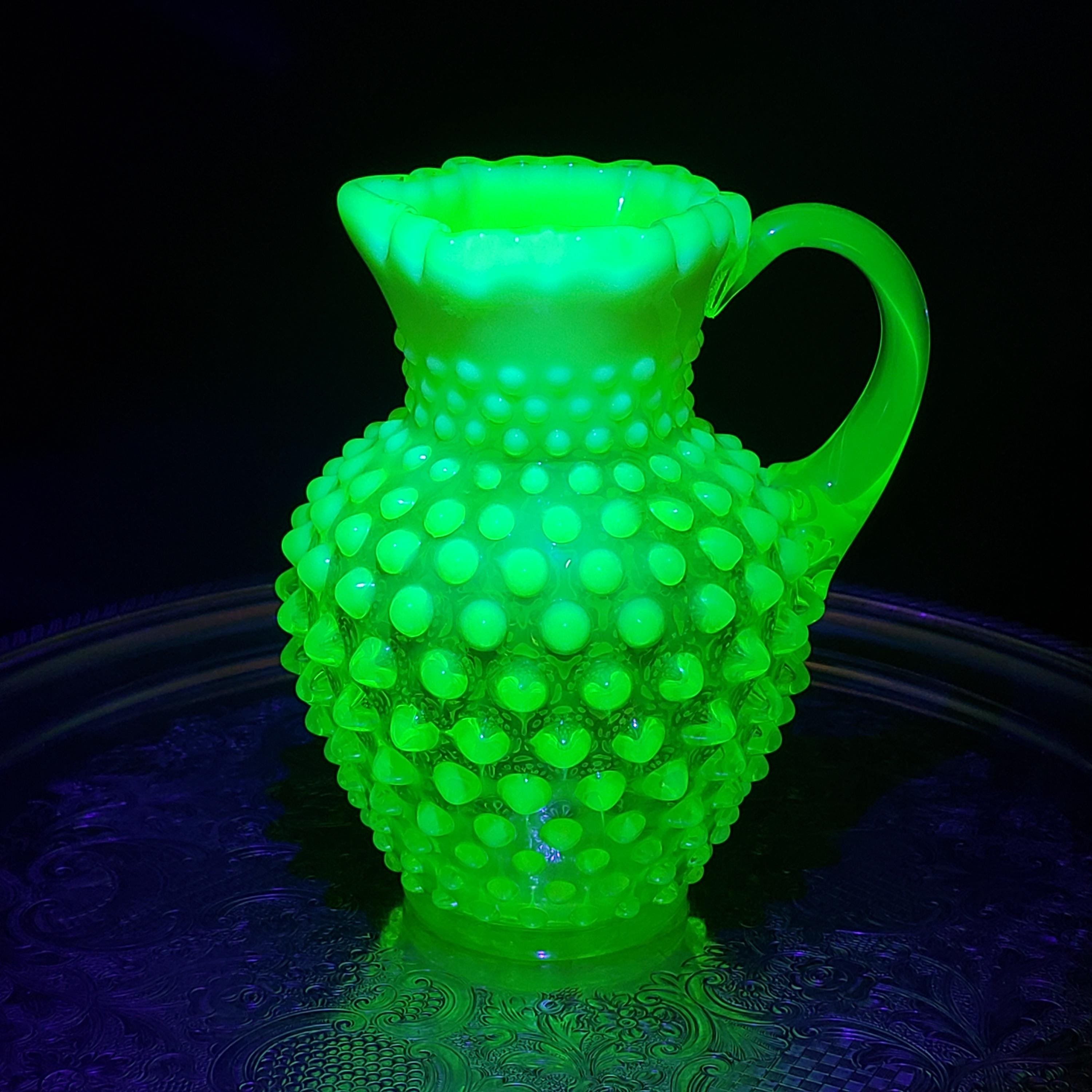 ヴィンテージ フェントン fenton ラッフルエッジ ウランガラス ホブネイル Vintage Fenton Hobnail Vaseline Glass Syrup Jug: Topaz Opalescent