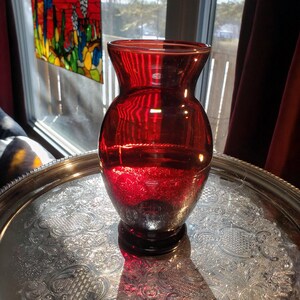 Ruby Red Glass Vase: Mid Century Anchor Hocking Accent
