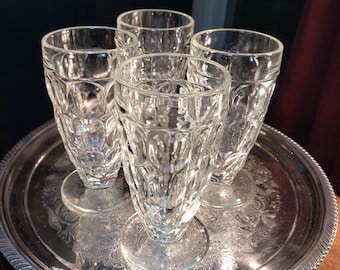 Footed Tumblers Set: Mid Century Modern - Thumbprint Pattern