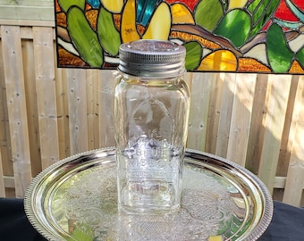 Vintage Blue Ribbon Glass Coffee Jar - 1933 Design, Vintage Storage Jar & Kitchen Decor, Retro Coffee Container