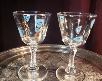 Atomic Amoeba Boomerang Sherry Glasses - Turquoise and Gold  - Mid Century Modern Glasses       >>> FREE SHIPPING <<<