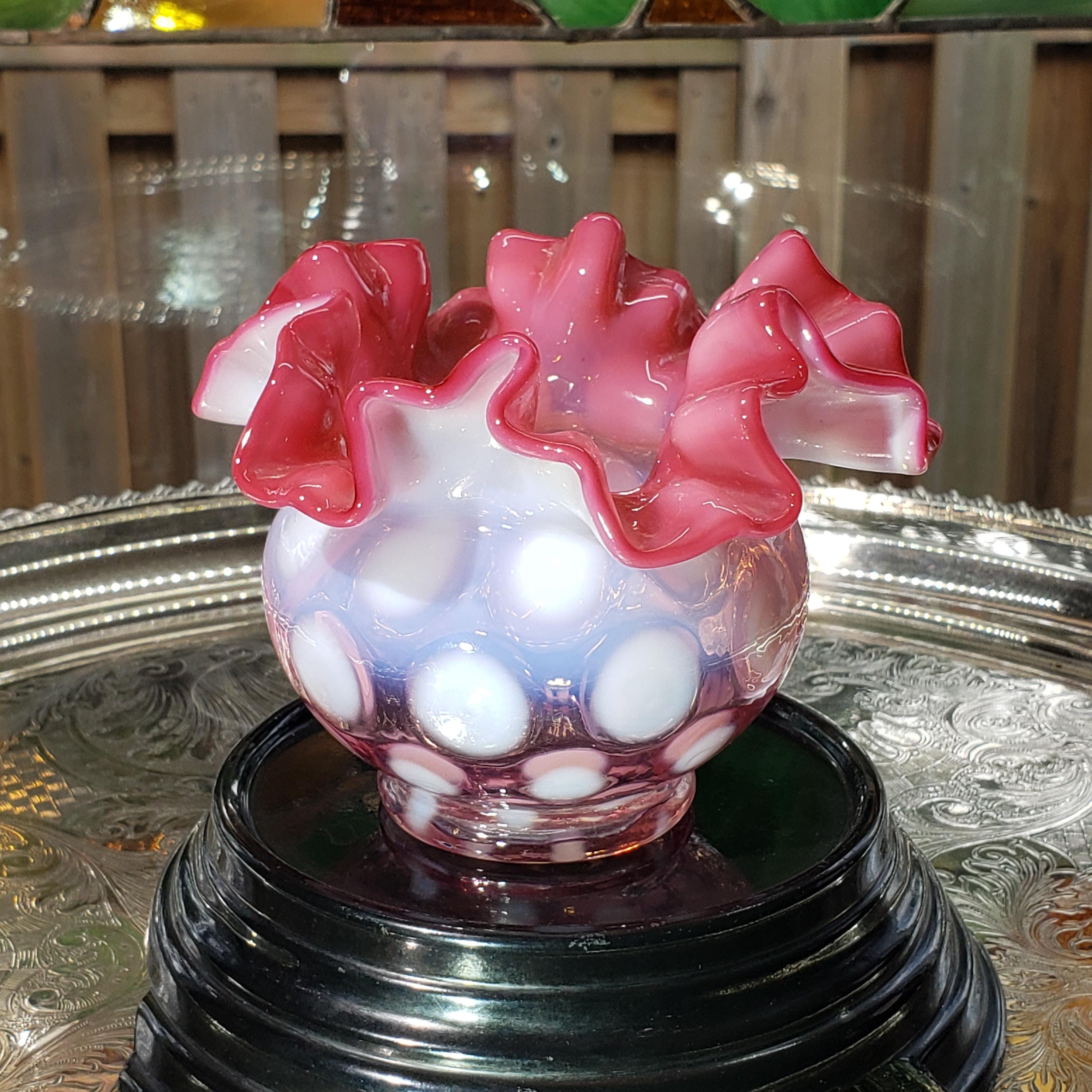専用 Fenton/フェントン クランベリー コインドット ピンク U.S.A. Fenton Coin Dot Ruffled Vase, Shape 1925 6