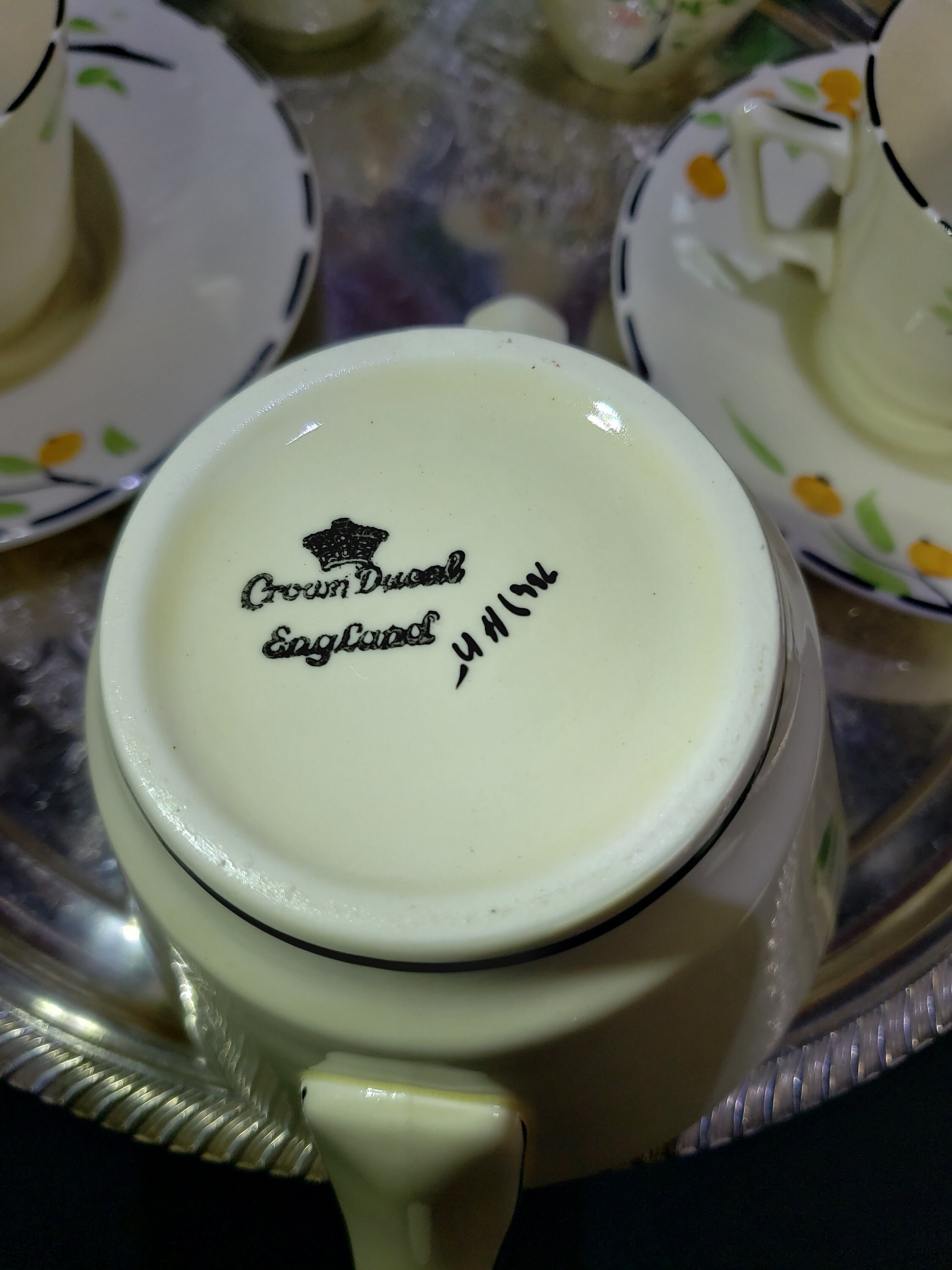 Vintage Crown Ducal Tea Set: Art Deco Orange Tree, Victory Shape