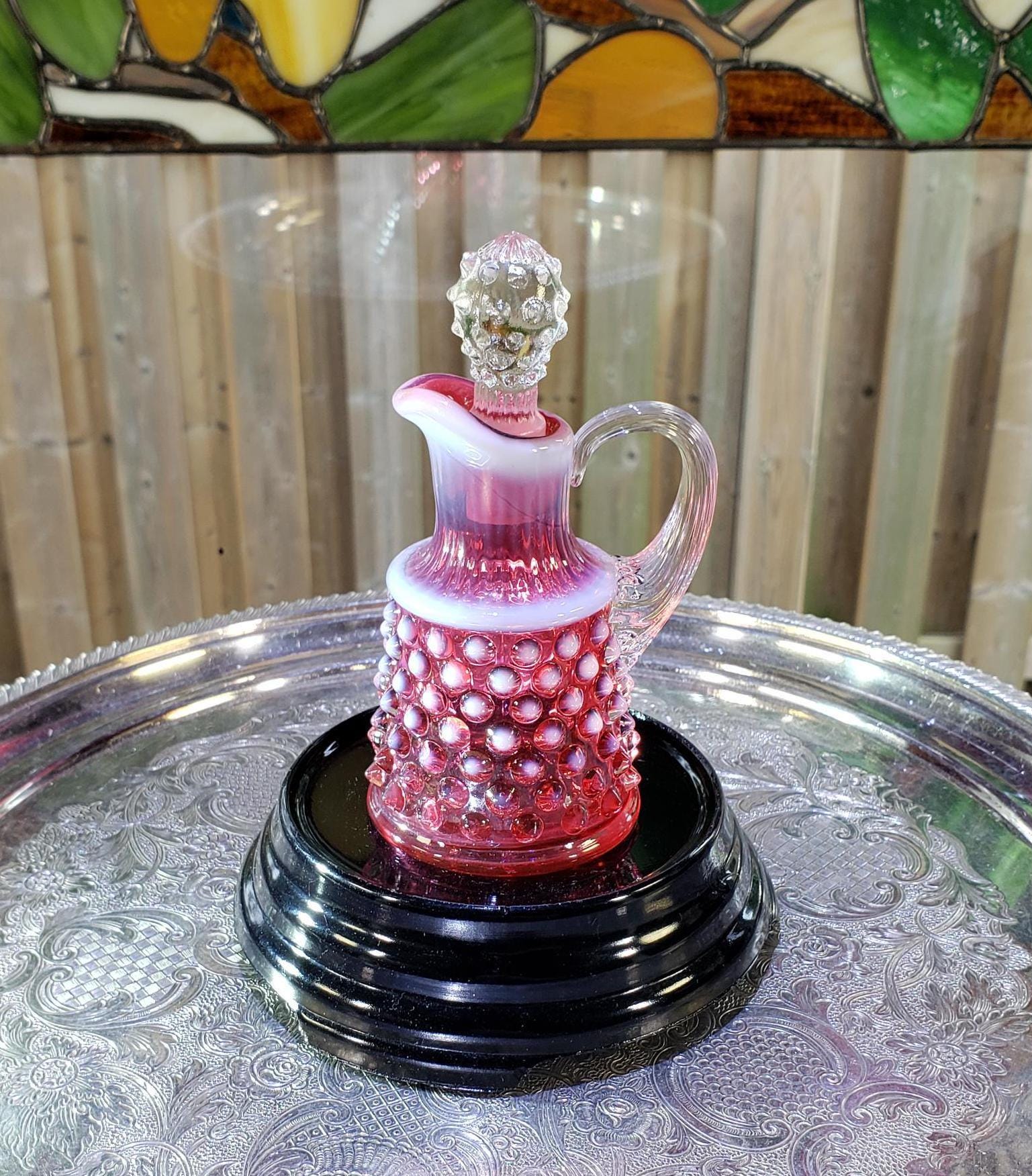 Glass Cruet Bottle: Fenton Hobnail - Cranberry Pink Opalescent - Etsy