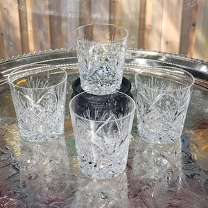 Vintage Crystal Pinwheel Glasses - Set of 4 - 1960s Barware