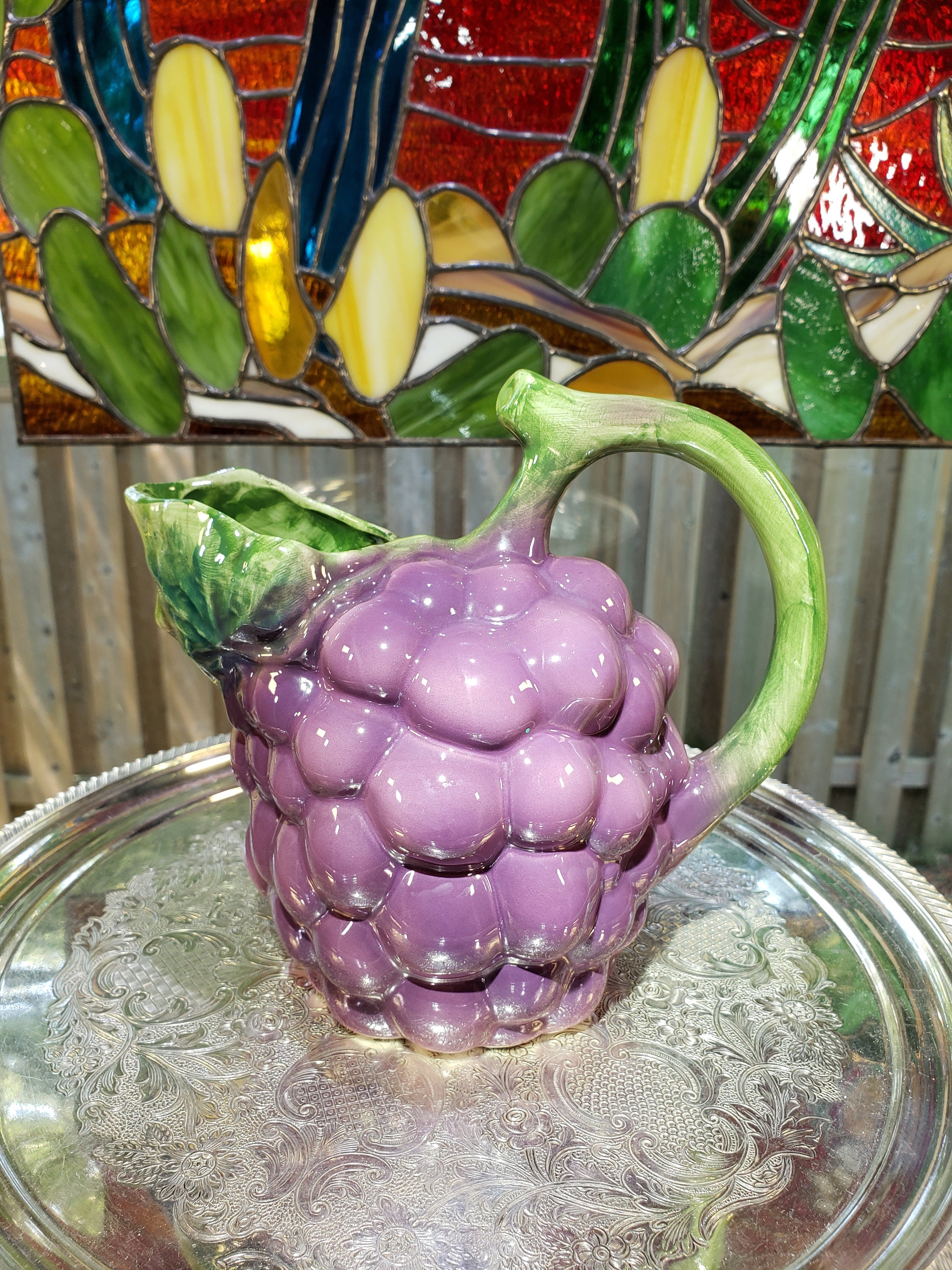 Vintage Hand-painted Grape Pitcher: Italian Ancora Ceramic - Etsy