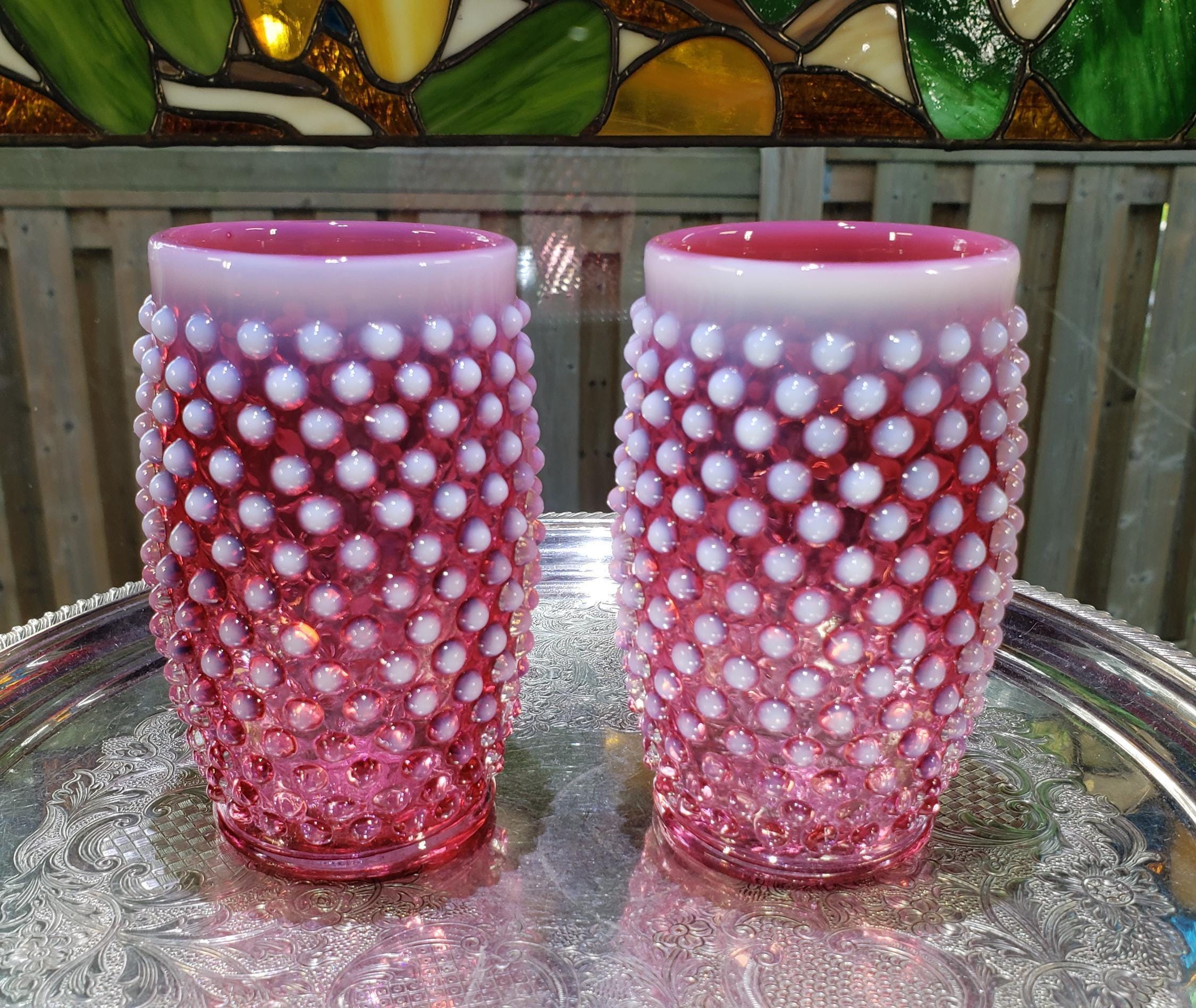 Fenton Hobnail Tumblers: Cranberry Opalescent (12oz Pair) - Etsy