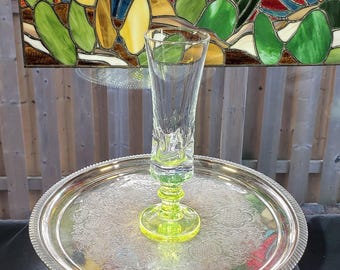 Uranium Glass Vase - Pinched Stem, Yellow Vaseline Glass