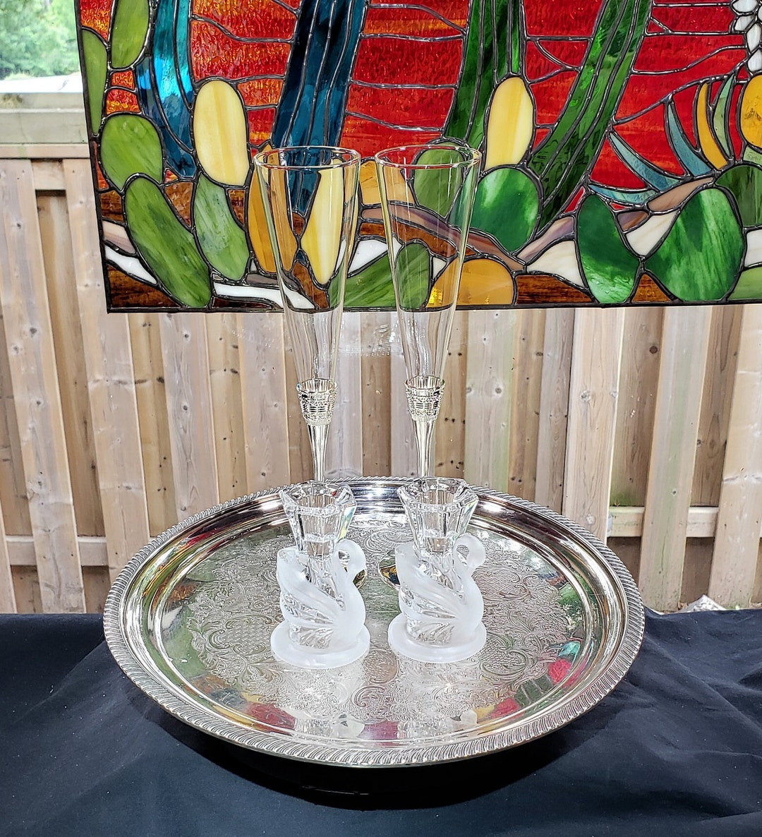 Vera Wang Wedgewood Crystal Flutes & Swan Candle Stick Holders