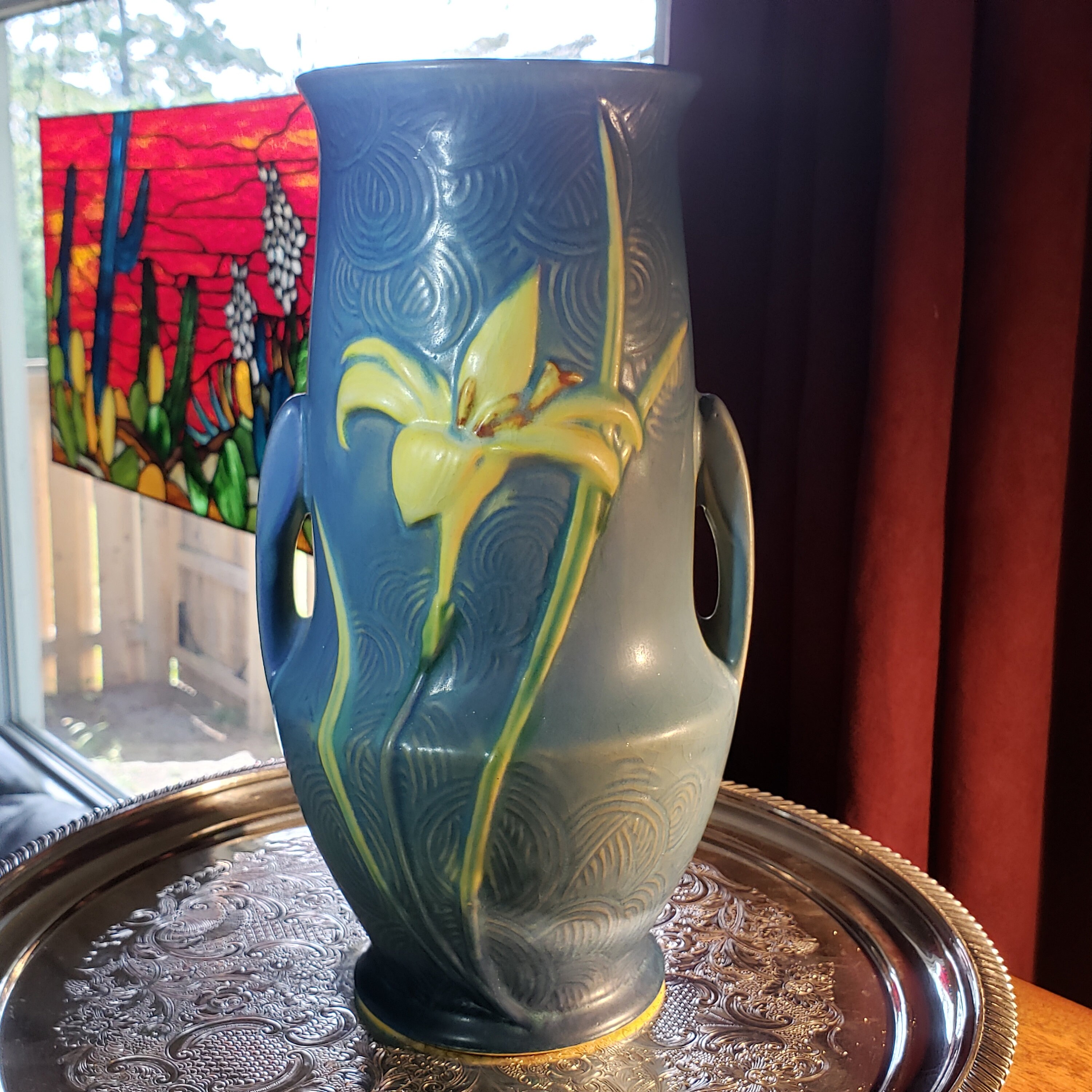 Rare Roseville Pottery Blue Zephyr Lily Flower Vase Ca 1948 Etsy