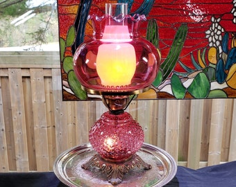Vintage Fenton Soft Pink Hobnail Tri-light Hurricane Lamp