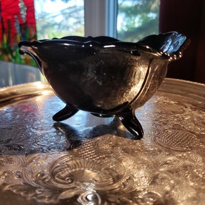 Black Ruffle 3 Footed Candy Bowl Depression Glass FREE SHIPPING image 2