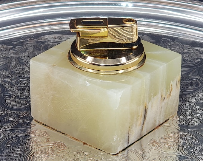 Square Table Lighter Vintage Square Light Green Amber Marble Table Lighter - MCM Decor, Gift ...