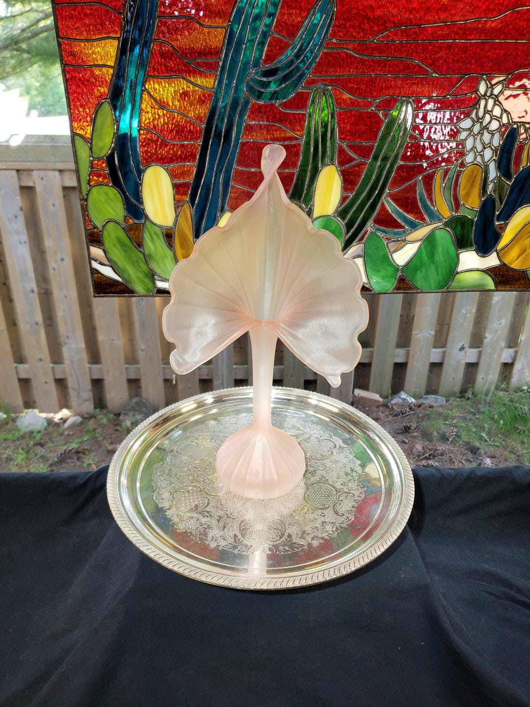 Vintage Frosted Pink Jack in the Pulpit Glass Vase - 1980s Decor