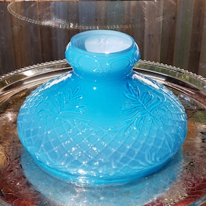 Blue Cased Glass Victorian Lamp Shade: Embossed Kerosene Lamp Decor