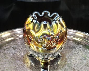 Carnival Glass Rose Bowl: Northwood Amethyst (Early 1900s Vintage)
