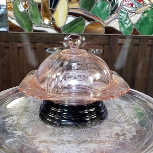 Vintage Madrid Pattern Covered Butter Dish - Pink Depression Glass, Recollections Series, Reproduction Butter Dish, Unique Gift