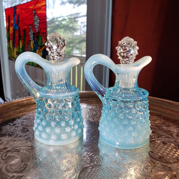 Fenton Hobnail Cruet Set - Blue and White Glass Bottles - Etsy