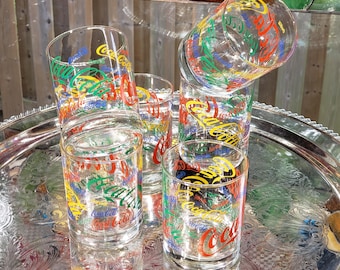 Vintage Coca Cola Glasses With Orange & Yellow Metal Cup Holder - Etsy