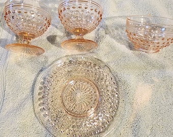 Pink depression cups and plate