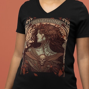 Persephone Tarot Card V-Neck Shirt Mythology Shirt Poet Shirt Greek Mythology Tarot Card T Shirt Olympus Mystical Shirt Tarot Shirts Women