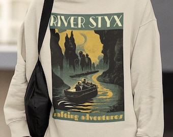 River Styx Rafting Adventures Vintage Poster Sweatshirt Greek Mythology Sweatshirt Dark Academia Clothing Literary Sweater Bookish Shirt