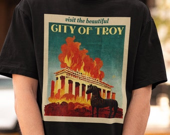 Trojan Horse Shirt Vintage Poster Greek Mythology Shirt City of Troy Trojan War Dark Academia Clothing Literary Shirt Achilles Shirt