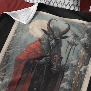 Krampus Blanket Krampus Tarot Card Plush Velveteen Blanket Goth Christmas Blanket Goth Christmas Decor Creepy Christmas Krampus Decor