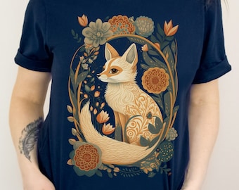 Floral Fennec Fox Shirt Cottagecore Shirt Cottagecore Clothing Cottagecore Clothes Botanical Shirt Folk Art Tee Fennec Foxes Fox Merch