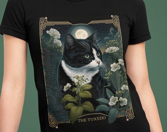 Tuxedo Cat Tarot Card Shirt Botanical Tarot Cat Tarot Shirt Tarot Shirts Women Botanical Shirt Tuxedo Cats Gift Mystical Shirt