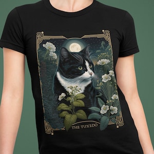 Tuxedo Cat Tarot Carte Chemise Botanical Tarot Cat Tarot Chemise Tarot Femmes Chemise botanique Tuxedo Chats Cadeau Mystique Chemise