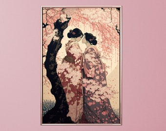 Sapphic Art Japanese Style Lesbian Wall Art Sapphic Art Print Sapphic Queer Art Lesbian Art Print Queer Art Print WLW Art Subtle Pride Art